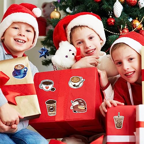 YEESACG 500Pcs Cute Coffee Stickers, Cartoon Drink 1 Inch Labels with 8 Patterns Decal Rolls Self Adhesive Seals for Scrapbooking Cards Envelopes， Gifts for Kids Teens Adults for Birthday Party Supply Reward - Image 5