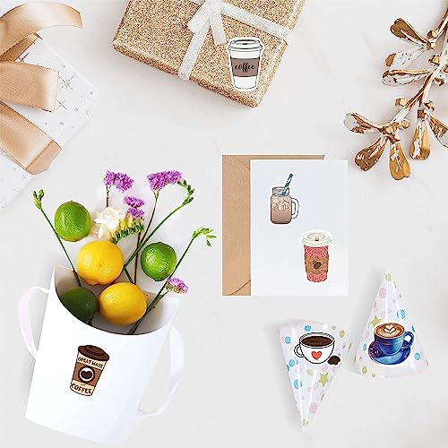 YEESACG 500Pcs Cute Coffee Stickers, Cartoon Drink 1 Inch Labels with 8 Patterns Decal Rolls Self Adhesive Seals for Scrapbooking Cards Envelopes， Gifts for Kids Teens Adults for Birthday Party Supply Reward - Image 3