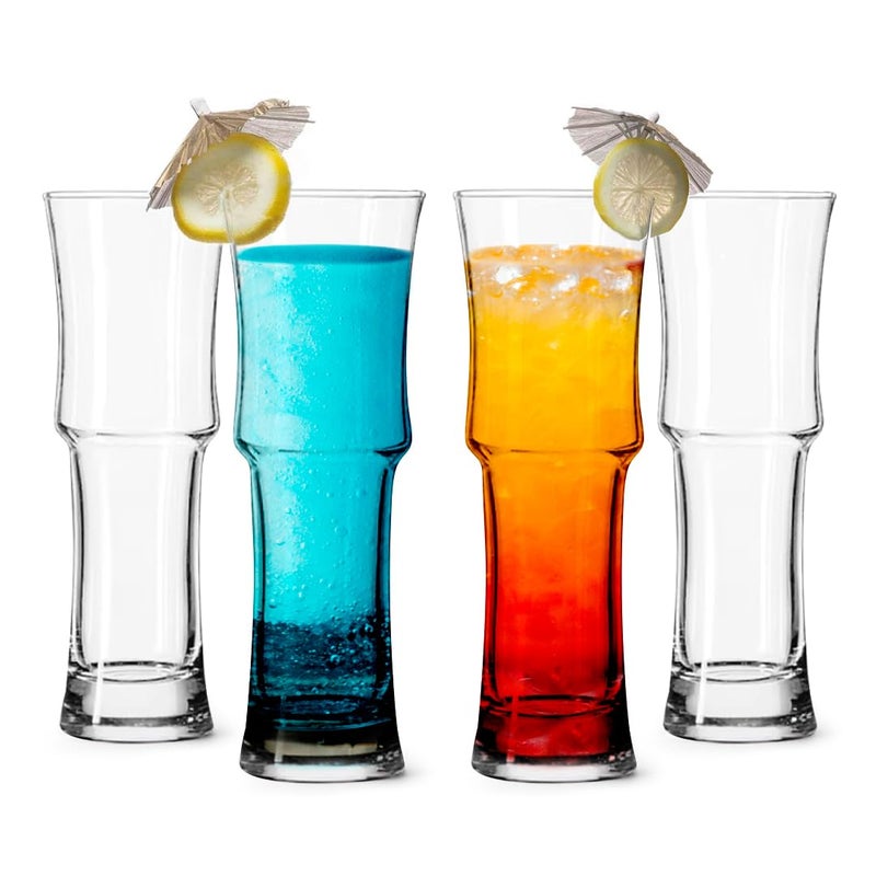 LEMONSODA Tall Cocktail Glasses Set of 4  Highball Napoli Bar Glasses for Beer Juice Iced Tea  15oz Hurricane Napoli Liquor Glasses  Drink Glasses