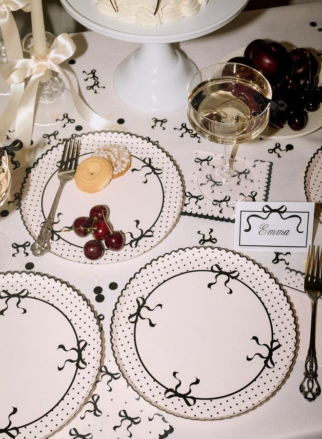 xo, Fetti Ivory + Black Bow Paper Plates | 25 pcs 9" | Tying the Knot Bachelorette, Birthday Decorations, Coquette Dinner Party Setting, Bridal Shower Decor, Scalloped Tablescape - Image 3