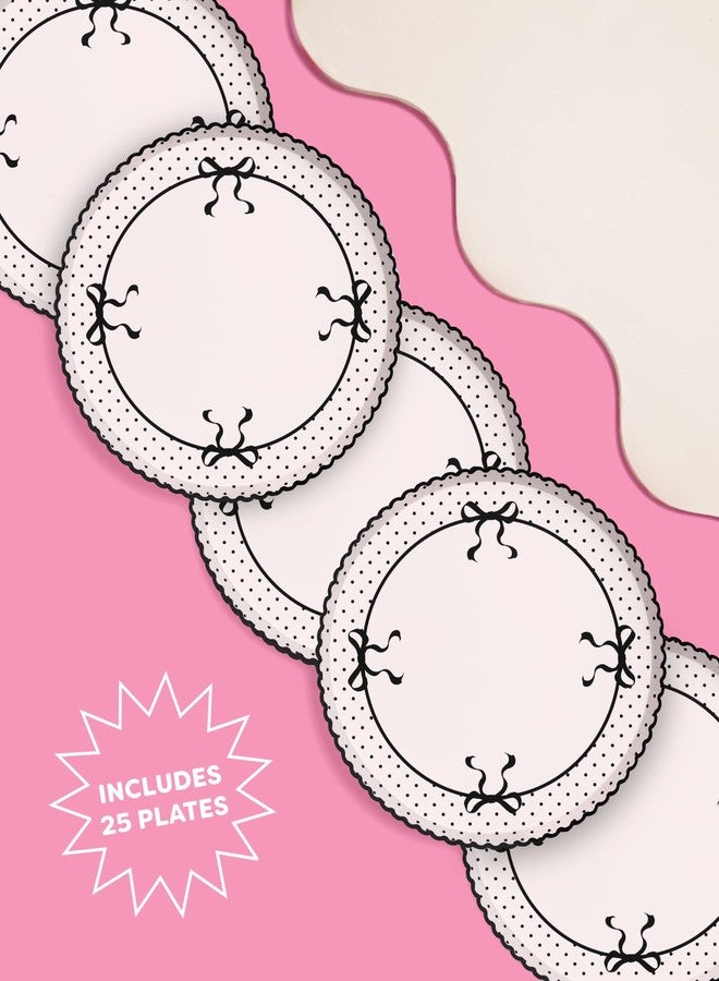 xo, Fetti Ivory + Black Bow Paper Plates | 25 pcs 9" | Tying the Knot Bachelorette, Birthday Decorations, Coquette Dinner Party Setting, Bridal Shower Decor, Scalloped Tablescape - Image 2
