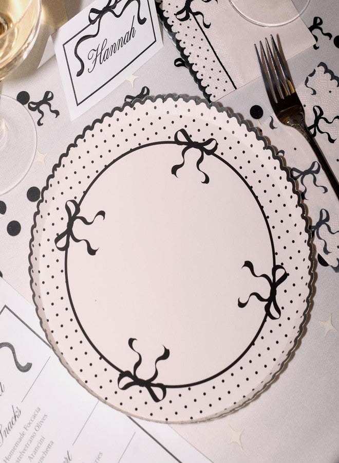 xo, Fetti Ivory + Black Bow Paper Plates | 25 pcs 9" | Tying the Knot Bachelorette, Birthday Decorations, Coquette Dinner Party Setting, Bridal Shower Decor, Scalloped Tablescape - Image 1