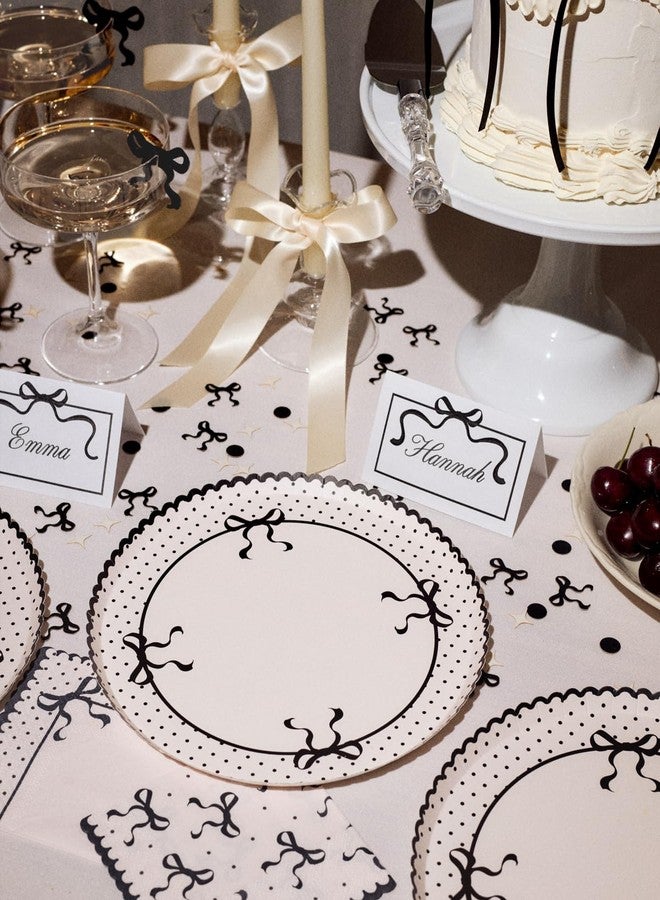 xo, Fetti Ivory + Black Bow Paper Plates | 25 pcs 9" | Tying the Knot Bachelorette, Birthday Decorations, Coquette Dinner Party Setting, Bridal Shower Decor, Scalloped Tablescape - Image 5