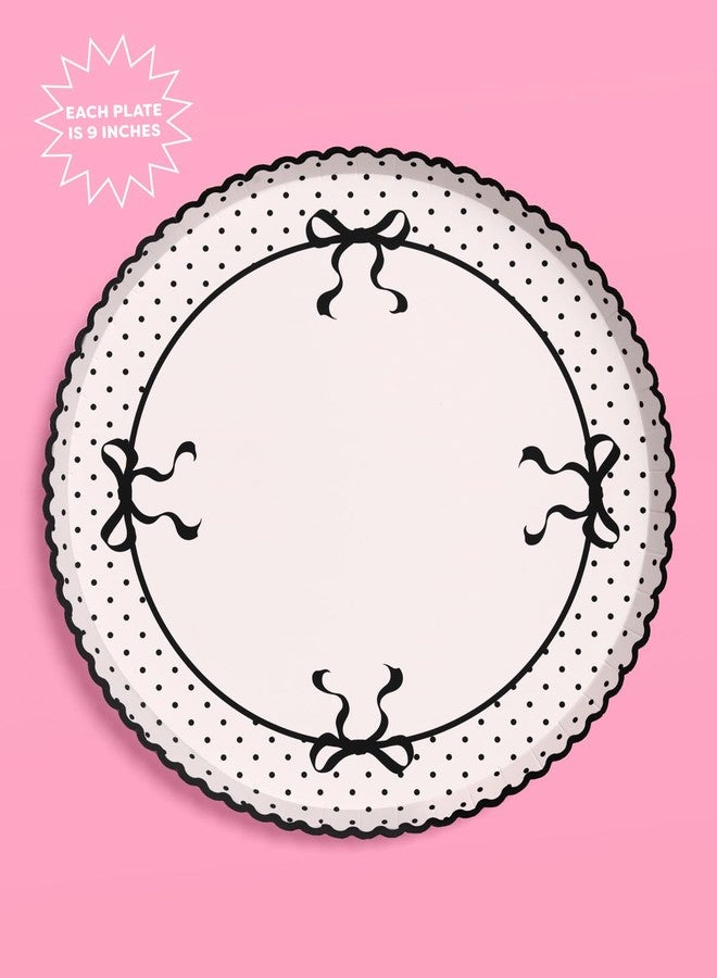 xo, Fetti Ivory + Black Bow Paper Plates | 25 pcs 9" | Tying the Knot Bachelorette, Birthday Decorations, Coquette Dinner Party Setting, Bridal Shower Decor, Scalloped Tablescape - Image 4