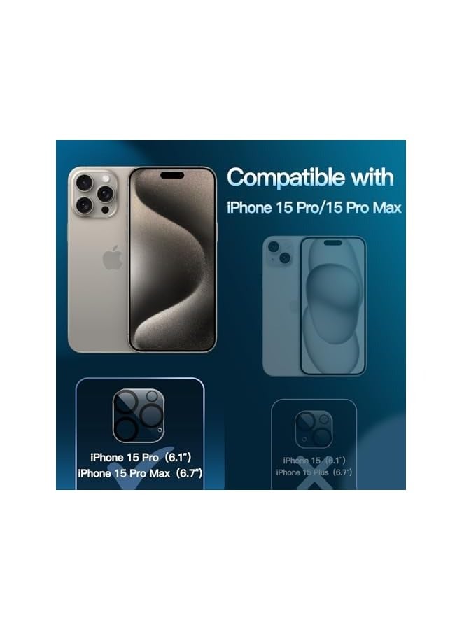 جي تيك واقي عدسة الكاميرا JETech لهاتف iPhone 15 Pro 6.1 بوصة وiPhone 15 Pro Max 6.7 بوصة، زجاج مقسى 9H، مضاد للخدش، صديق للحافظة، لا يؤثر على اللقطات الليلية، شفاف عالي الدقة، 3 عبوات - Image 2