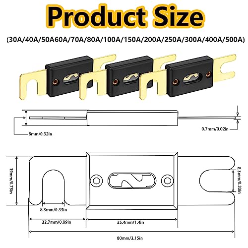 smseace سمسيس 6 حزمة 100 أمبير / 100 أ أن إل فيوز متوافق مع أنظمة 12 فولت و 24 فولت لأنظمة الصوت والمركبات البحرية وأنظمة الفيديو فيوزات أ أن إل المطلية بالذهب - Image 2