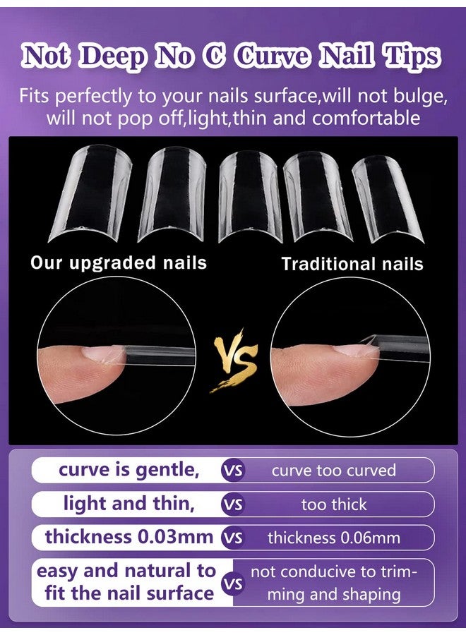 Deciniee 504Pcs Xxl Square No C Curve Nail Tips For Acrylic Nails Professional Clear Tapered Square Straight Half Cover Extra Long Fake Nails Ballerina Coffin Nails Tips For Salons Diy Nail Art - Image 2