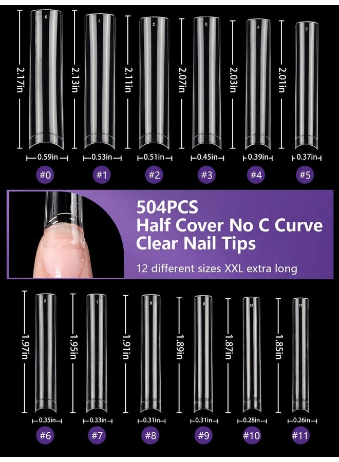 Deciniee 504Pcs Xxl Square No C Curve Nail Tips For Acrylic Nails Professional Clear Tapered Square Straight Half Cover Extra Long Fake Nails Ballerina Coffin Nails Tips For Salons Diy Nail Art - Image 5