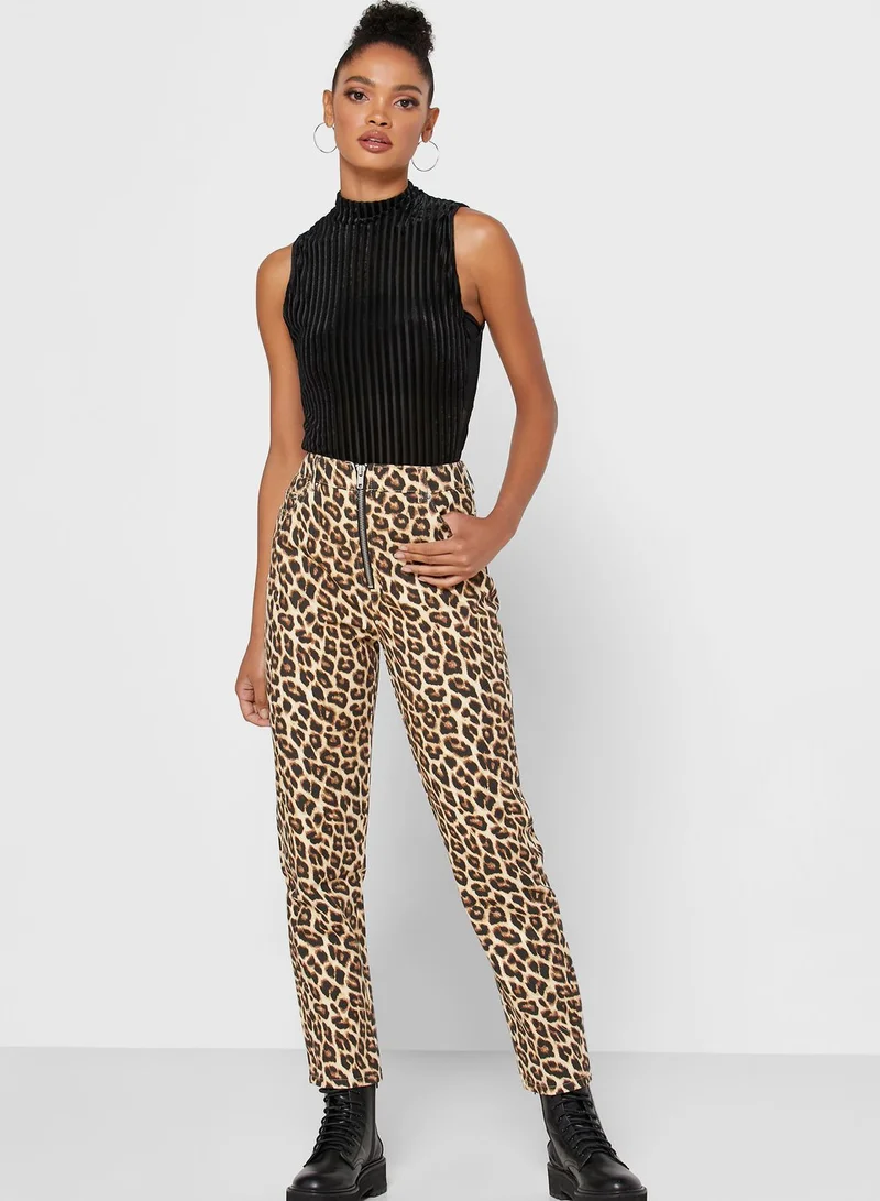 FOREVER 21 Animal Print Zip Detail Leggings