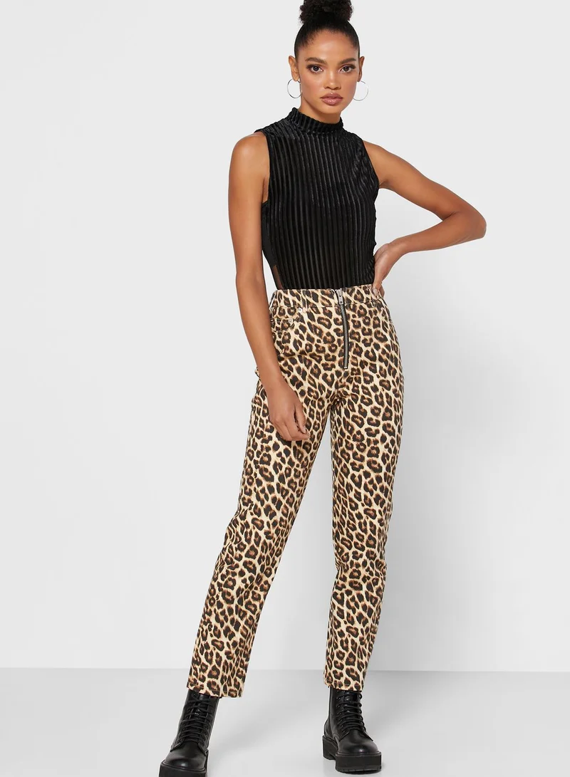 FOREVER 21 Animal Print Zip Detail Leggings