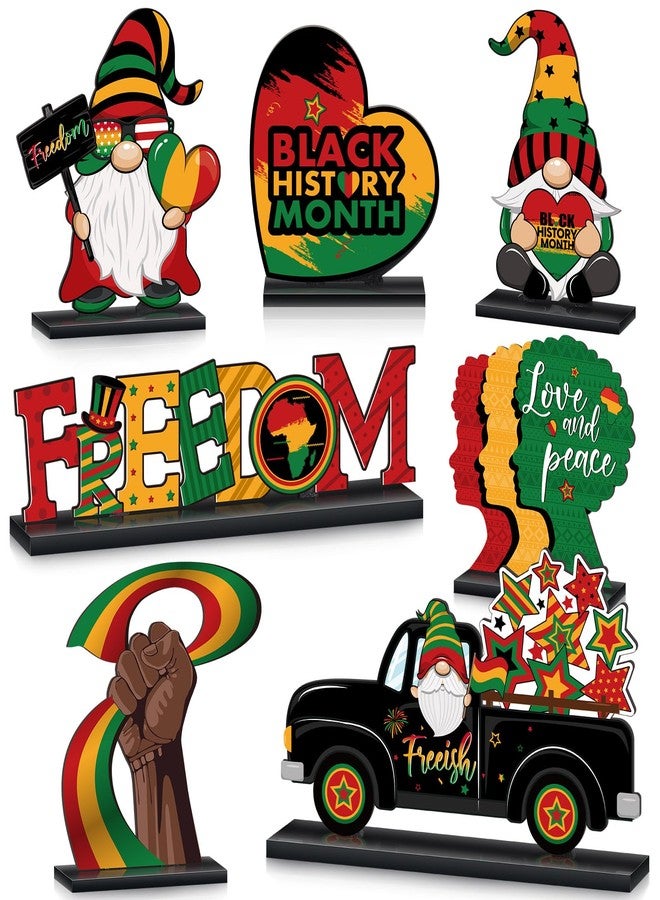 Capoda 7 Pcs Black History Month Decorations Wooden Black History Month Table Centerpieces Black History Month Table Signs Wood Black Freedom Day Table Toppers for Black History Month Party Supplies - Image 1