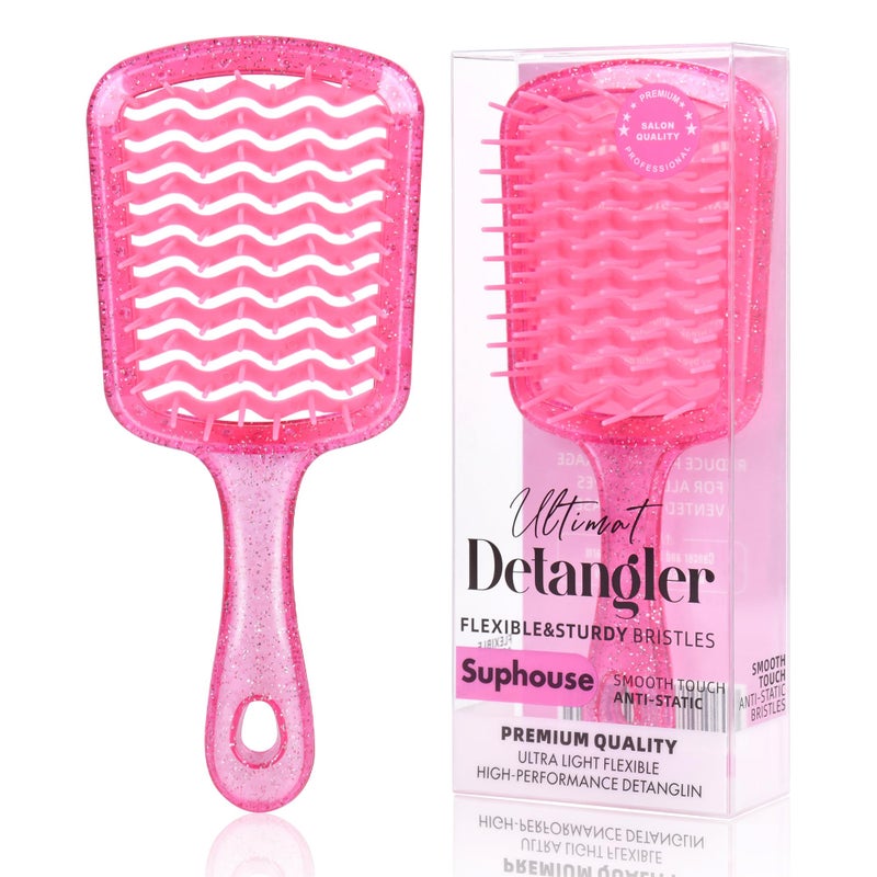 SUPHOUSE Detangling Hair Brush for All Wet or Dry Hair Types, Pain-Free Brushing Durable, Anti-Static Bristles, Lightweight Handle, Vented Wave UltraFlex Hair Brush (Rose Quartz Pink) - Image 1