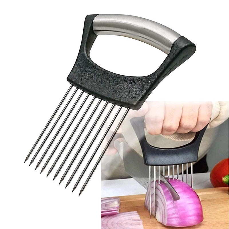 Avenn Avenn Multipurpose Stainless Steel Vegetable Slicer AllinOne Multifunctional Onion Holder Slicer Food Slice Assistant Suitable for Vegetables Tomato Meat Cutting Tool Kitchen Gadgets 4 - Image 2