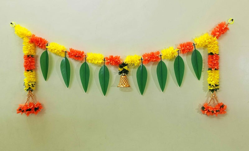 Afarza Toran For Main Door Latest Home Decoration Entrance Hanging Handmade Bandarwal Gift Item (Yellow Orange) - 40 Inch - Image 1