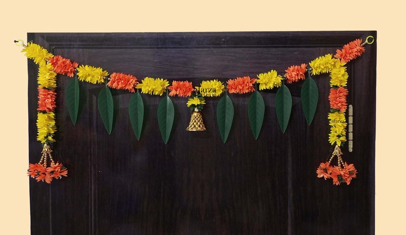 Afarza Toran For Main Door Latest Home Decoration Entrance Hanging Handmade Bandarwal Gift Item (Yellow Orange) - 40 Inch - Image 2