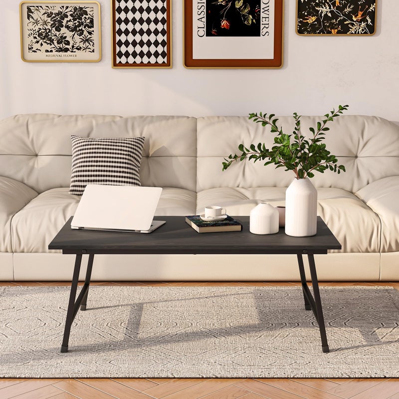 Crocofair Black Coffee Table Foldable,Center Tables Modern Style, Industrial Wood Tabletop and Metal Frame, Accent Furniture for Home Office, Living Room,End Table,Tea Table, No Assembly - Image 2