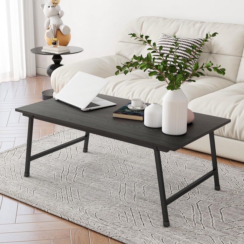 Crocofair Black Coffee Table Foldable,Center Tables Modern Style, Industrial Wood Tabletop and Metal Frame, Accent Furniture for Home Office, Living Room,End Table,Tea Table, No Assembly - Image 1
