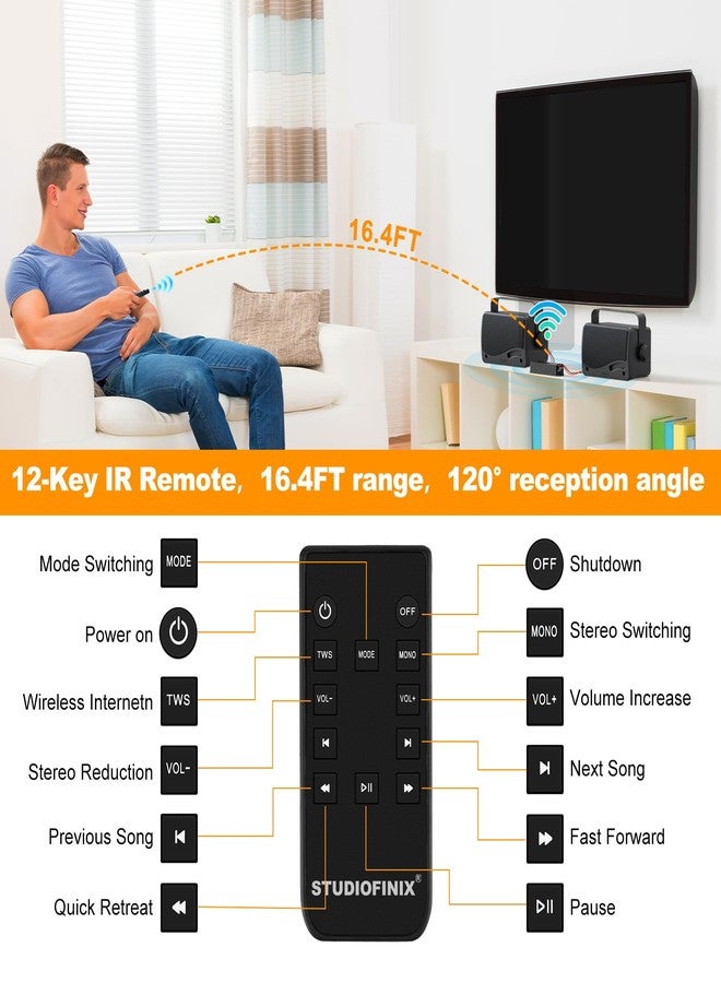STUDIOFINIX 4-Channel Wall Mount Amplifier, 19V3A, Power-Off Memory & Infrared Remote Control with Bluetooth 5.0, USB/MIC/AUX/TWS, for Home/Garage/Ceiling Speakers - Image 2
