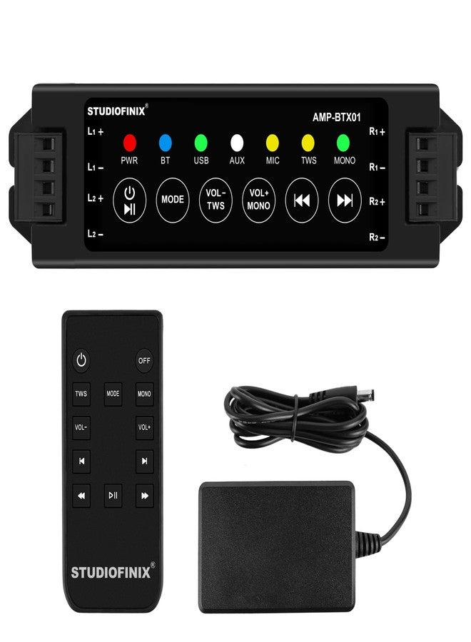 STUDIOFINIX 4-Channel Wall Mount Amplifier, 19V3A, Power-Off Memory & Infrared Remote Control with Bluetooth 5.0, USB/MIC/AUX/TWS, for Home/Garage/Ceiling Speakers - Image 1