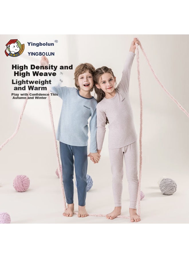 Ying Bo Lun Kids Thermal Underwear Set Boys Autumn Warm Pajamas Winter Girls Cotton Sweater 80765 Heather Gray Size 130