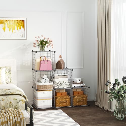 C&AHOME Wire Cube Storage, 6 - Cube Organizer Metal C Grids, Modular Shelves Units, Closet Organizer, Ideal for Home, Office, Living Room, 36.6”L x 12.4”W 36.6”H, Silver Gray UWCS3006G - Image 2