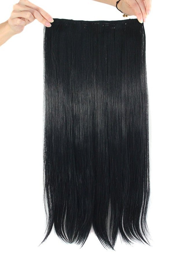 MapofBeauty 24" Long Straight Clip in Hair Extensions Hairpieces (Black) - Image 1