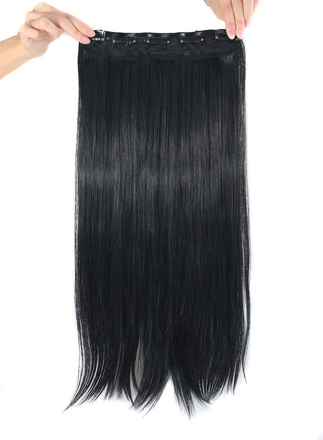 MapofBeauty 24" Long Straight Clip in Hair Extensions Hairpieces (Black) - Image 2