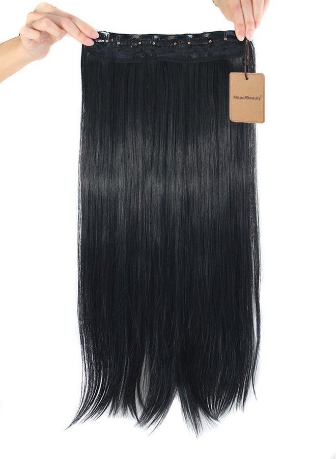 MapofBeauty 24" Long Straight Clip in Hair Extensions Hairpieces (Black) - Image 4