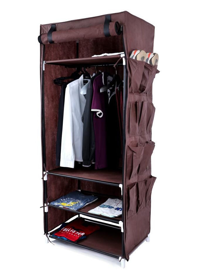 FOLDABLE NON-WOVEN WARDROBE WITH FOUR SHELVES AND A HANGING BAR AND TWELVE SIDE POCKETS. SIZE 75X50X180 CM - BROWN COLOR - pzsku/Z5198B56263420499150CZ/45/_/1715629459/6cadc06f-bedb-44d2-a8d0-2cb1089e73f4