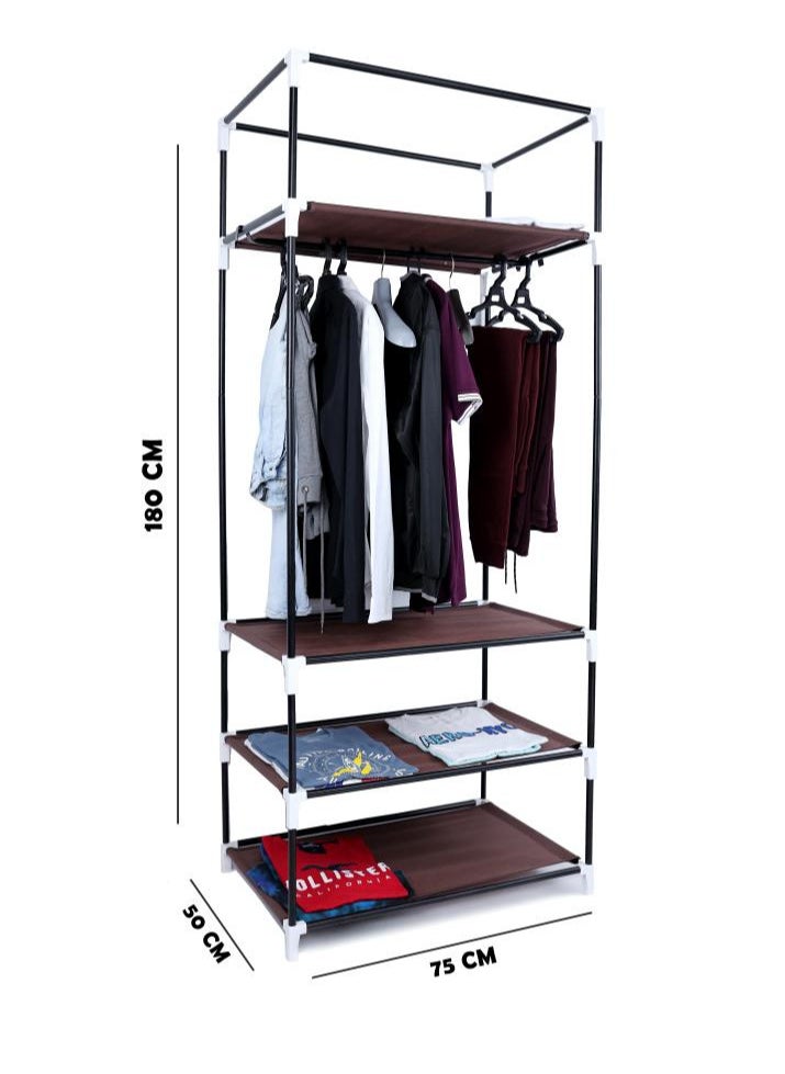 FOLDABLE NON-WOVEN WARDROBE WITH FOUR SHELVES AND A HANGING BAR AND TWELVE SIDE POCKETS. SIZE 75X50X180 CM - BROWN COLOR - pzsku/Z5198B56263420499150CZ/45/_/1715629489/b4f0b1a9-4748-4c1e-b193-2c784a775e2f