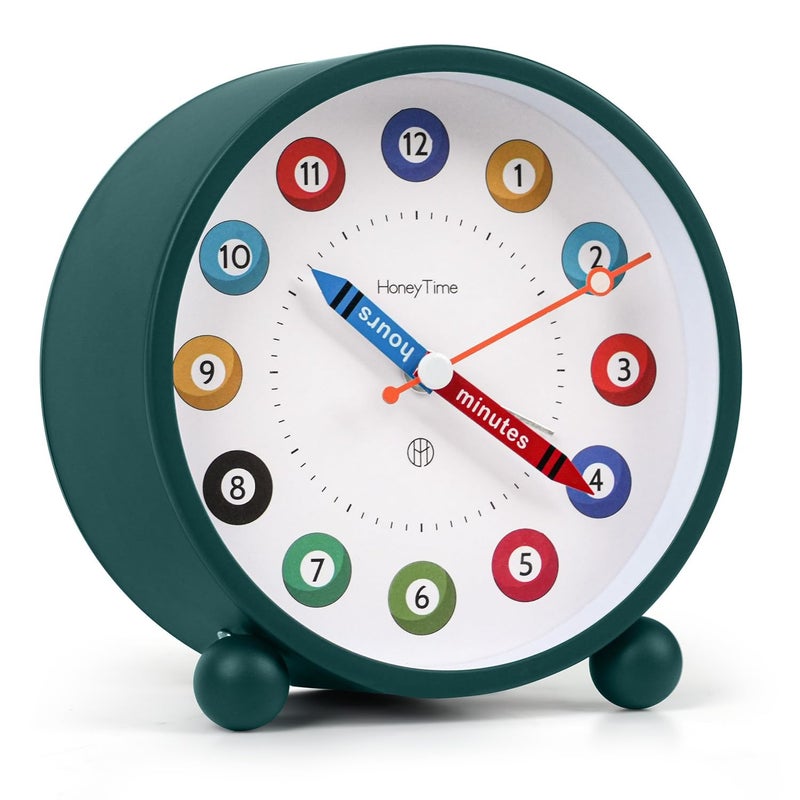 ABOUT SPACE Alarm Clock Silent Analog Table Alarm Clock with Night Light Battery Powered Multicolour Design for Home Office Students Kids GreenBattery not Included L108xB52xH112cm Metal - Image 1
