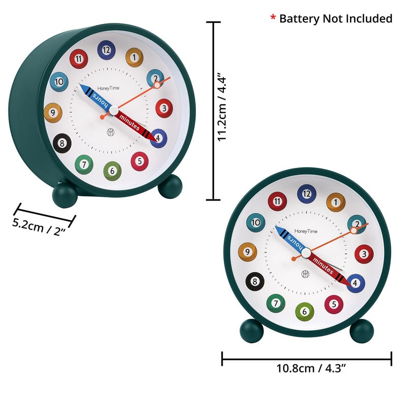 ABOUT SPACE Alarm Clock Silent Analog Table Alarm Clock with Night Light Battery Powered Multicolour Design for Home Office Students Kids GreenBattery not Included L108xB52xH112cm Metal - Image 2