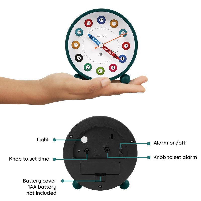 ABOUT SPACE Alarm Clock Silent Analog Table Alarm Clock with Night Light Battery Powered Multicolour Design for Home Office Students Kids GreenBattery not Included L108xB52xH112cm Metal - Image 3