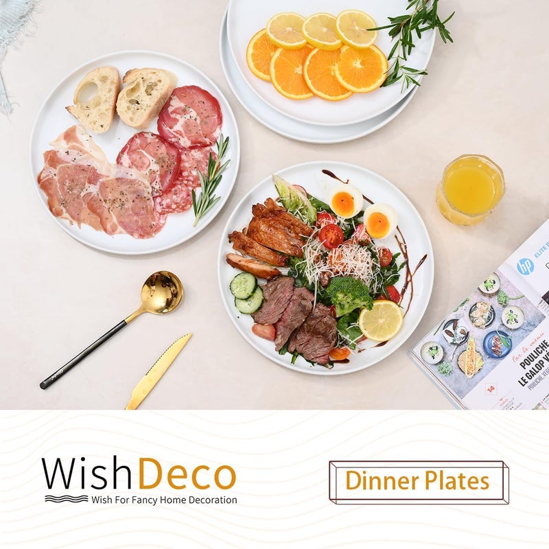 WishDeco Ceramic Dinner Plates Set of 4, Large Serving Plates 桅27 cm / 10.5 inch, White Round Porcelain Serving Dishes for Salad, Pizza, Steak, Buffet, Microwave & Dishwasher Safe - Image 2