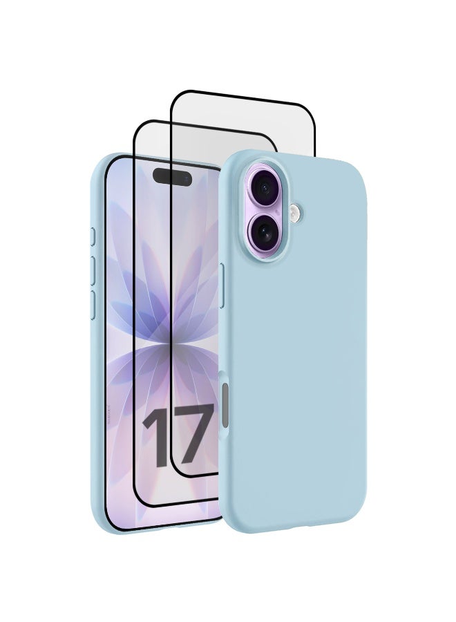 3 Packs Silicone Protective Phone Case for iPhone 17 - Soft Anti-Scratch Microfiber Lining Ultra Slim Drop Protection Phone Cover with Two 3D Screen Protectors - Sky Blue - Image 1