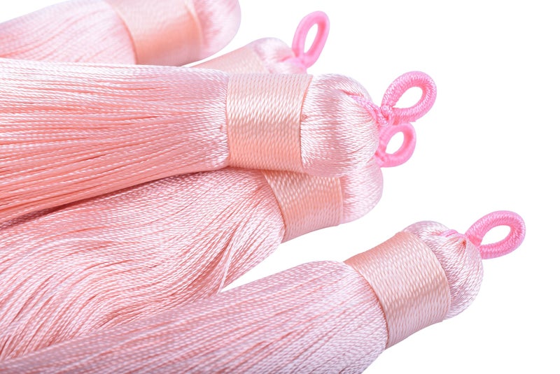 KONMAY 10pcs 3.4''(8.5cm) Handmade Imitation Silk Tassels with Hanging Loop for Jewelry Making (Peach) - Image 2
