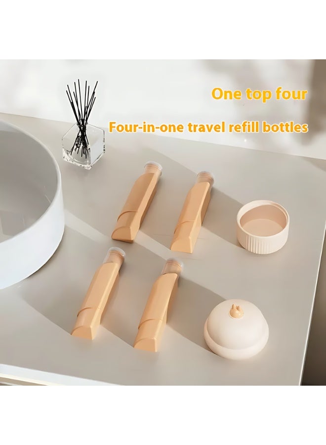 Neonix Toiletries Travel Bottle 4-in-1 Portable Travel Bottle Leakproof Squeezable Travel Size Container Refillable Liquid Travel Accessories Shampoo Bath Lotion (Beige) - Image 4