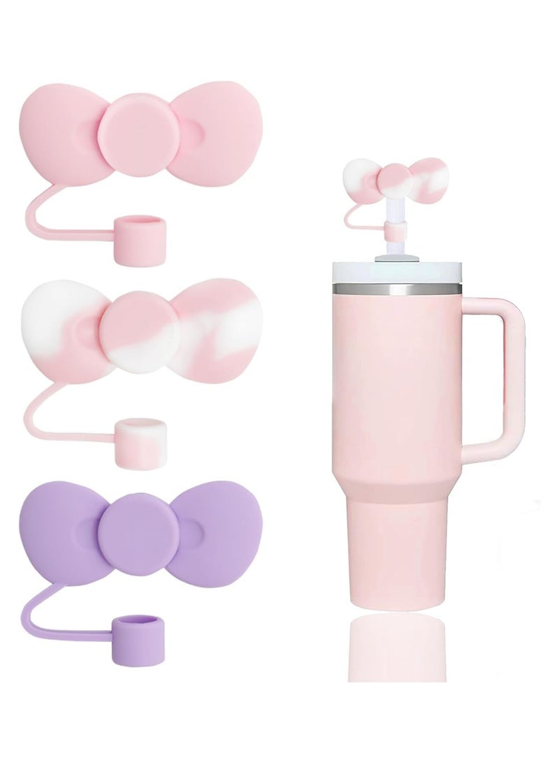 3 Pcs Lovely Bow Straw Covers Cap Toppers Compatible with Stanley 30 and 40 oz Tumbler Cups,Reusable Cute Silicone Straw Tips Lids Protectors for 0.4 in/10mm Stanley Cups Straws Accessories