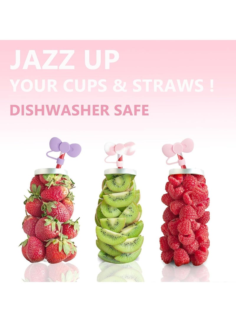 3 Pcs Lovely Bow Straw Covers Cap Toppers Compatible with Stanley 30 and 40 oz Tumbler Cups,Reusable Cute Silicone Straw Tips Lids Protectors for 0.4 in/10mm Stanley Cups Straws Accessories