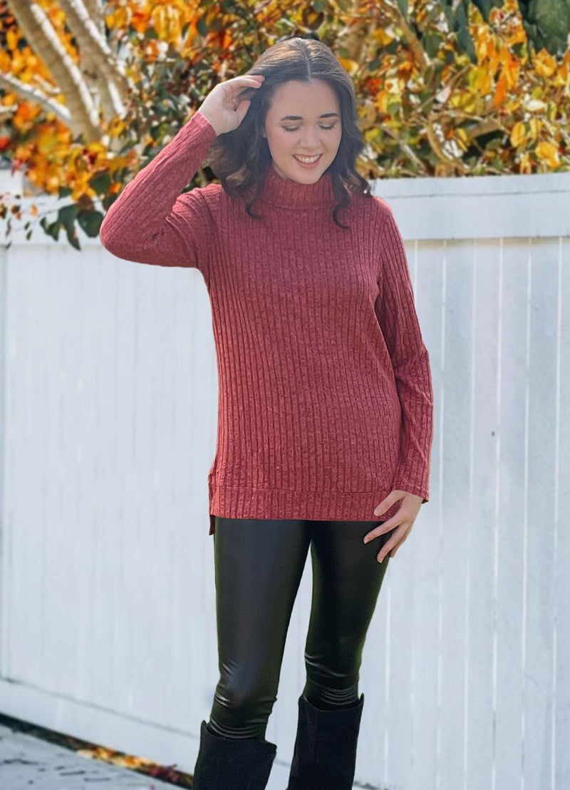 WIHOLL Oversized Sweaters for Womens Fall Fashion 2026 Tunic Tops Long Sleeve Christmas Thankgiving Shirts Comfy Turtlenecks Plus Size Women's Clothing Red M - Image 2
