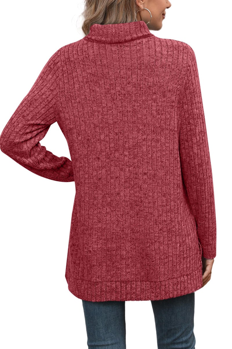 WIHOLL Oversized Sweaters for Womens Fall Fashion 2026 Tunic Tops Long Sleeve Christmas Thankgiving Shirts Comfy Turtlenecks Plus Size Women's Clothing Red M - Image 5