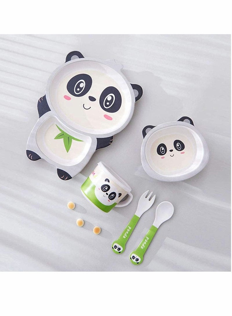 KASTWAVE 5Pcs/Set Kids Dinnerware Set,Children Dishes,Food Plate Bowl Cup Spoon Fork Set Natural Bamboo Fiber Dishware,BPA Free Dishwasher Safe (Panda) - Image 3