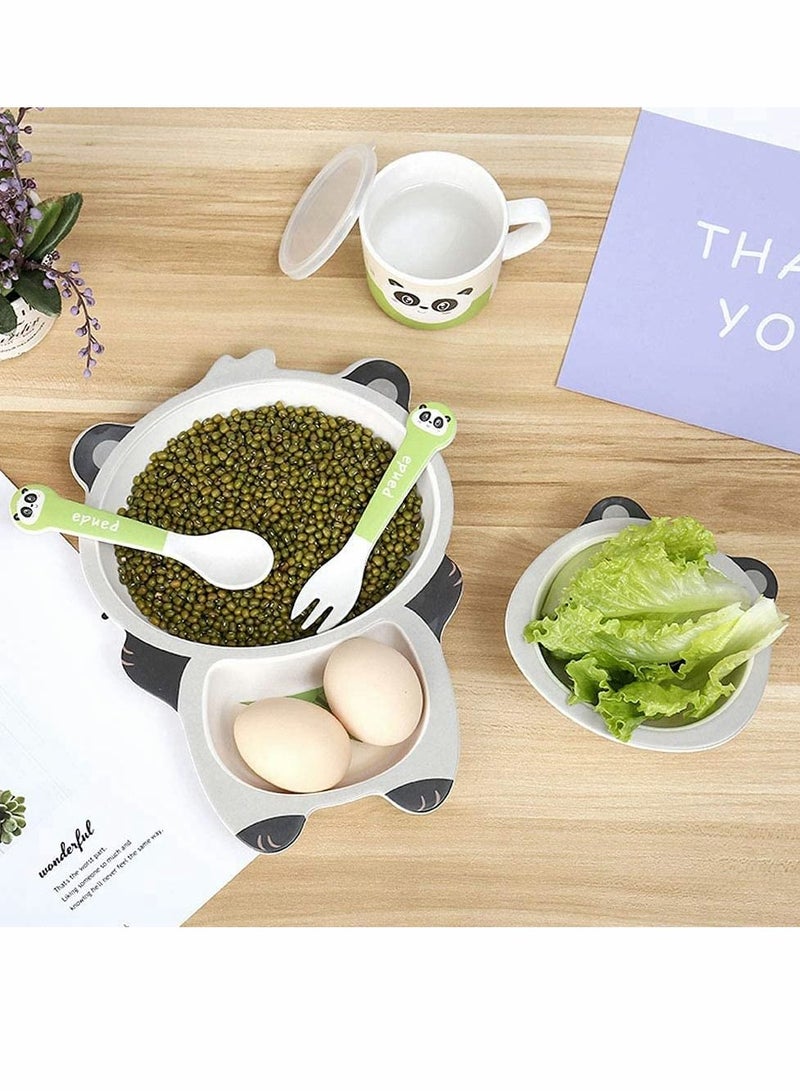 KASTWAVE 5Pcs/Set Kids Dinnerware Set,Children Dishes,Food Plate Bowl Cup Spoon Fork Set Natural Bamboo Fiber Dishware,BPA Free Dishwasher Safe (Panda) - Image 5