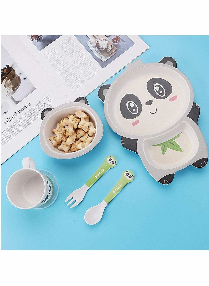 KASTWAVE 5Pcs/Set Kids Dinnerware Set,Children Dishes,Food Plate Bowl Cup Spoon Fork Set Natural Bamboo Fiber Dishware,BPA Free Dishwasher Safe (Panda) - Image 2