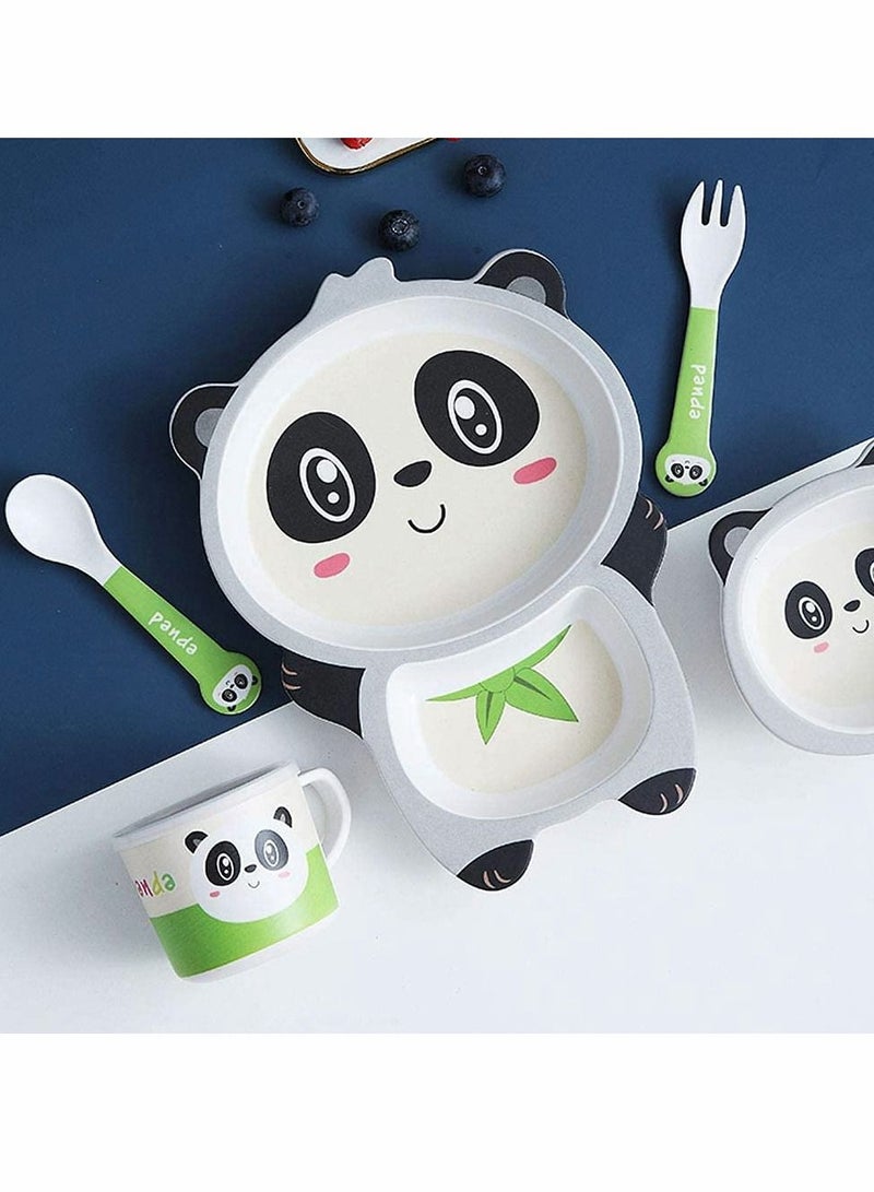 KASTWAVE 5Pcs/Set Kids Dinnerware Set,Children Dishes,Food Plate Bowl Cup Spoon Fork Set Natural Bamboo Fiber Dishware,BPA Free Dishwasher Safe (Panda) - Image 4