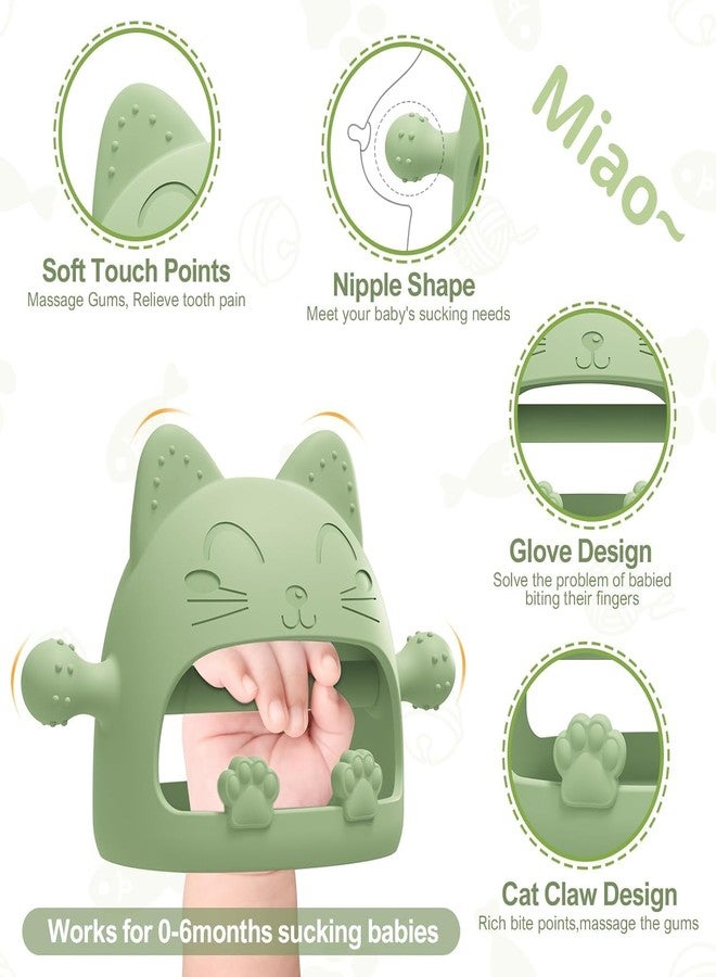Onomie Baby Teething Toys for Babies 0-6 Months-Baby Teether,Anti-Drop Silicone Mitten Teething Toy for Soothing Sore Gums,Teething Pacifier,Baby Toys 6 to 12 Months-Ideal Travel Essentials for (Avocado, Cat) - Image 2