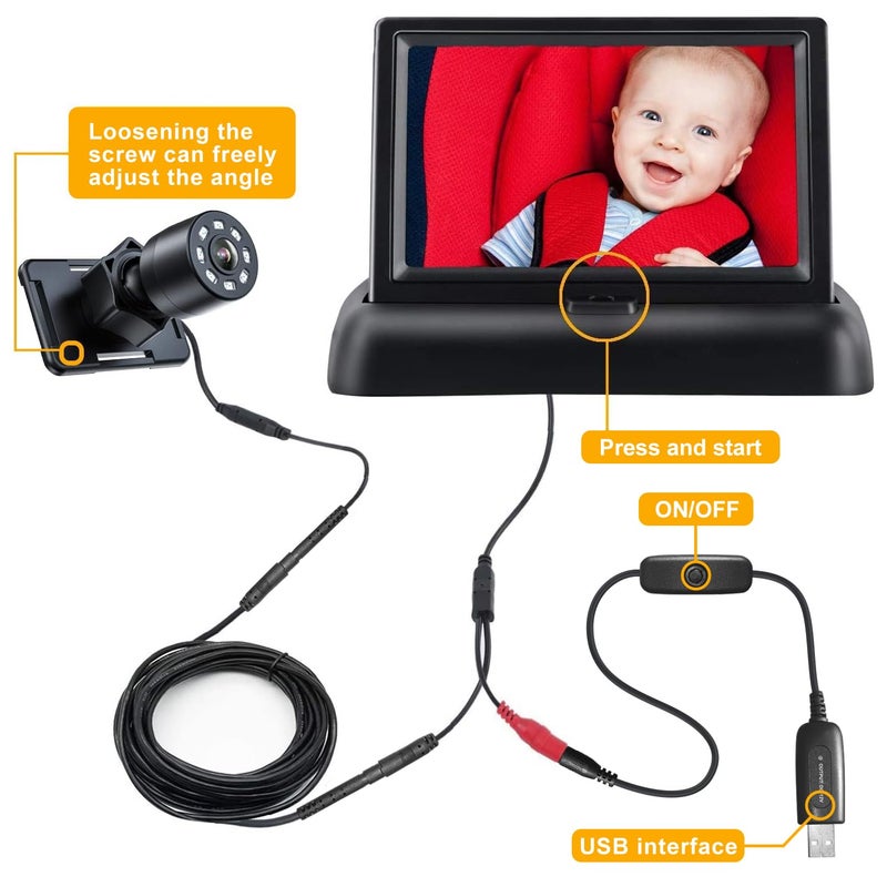 Itomoro Baby Car Mirror, View Infant in Rear Facing Seat with Wide Crystal Clear View,USB Easy Install baby car monitor 1080p - Image 2
