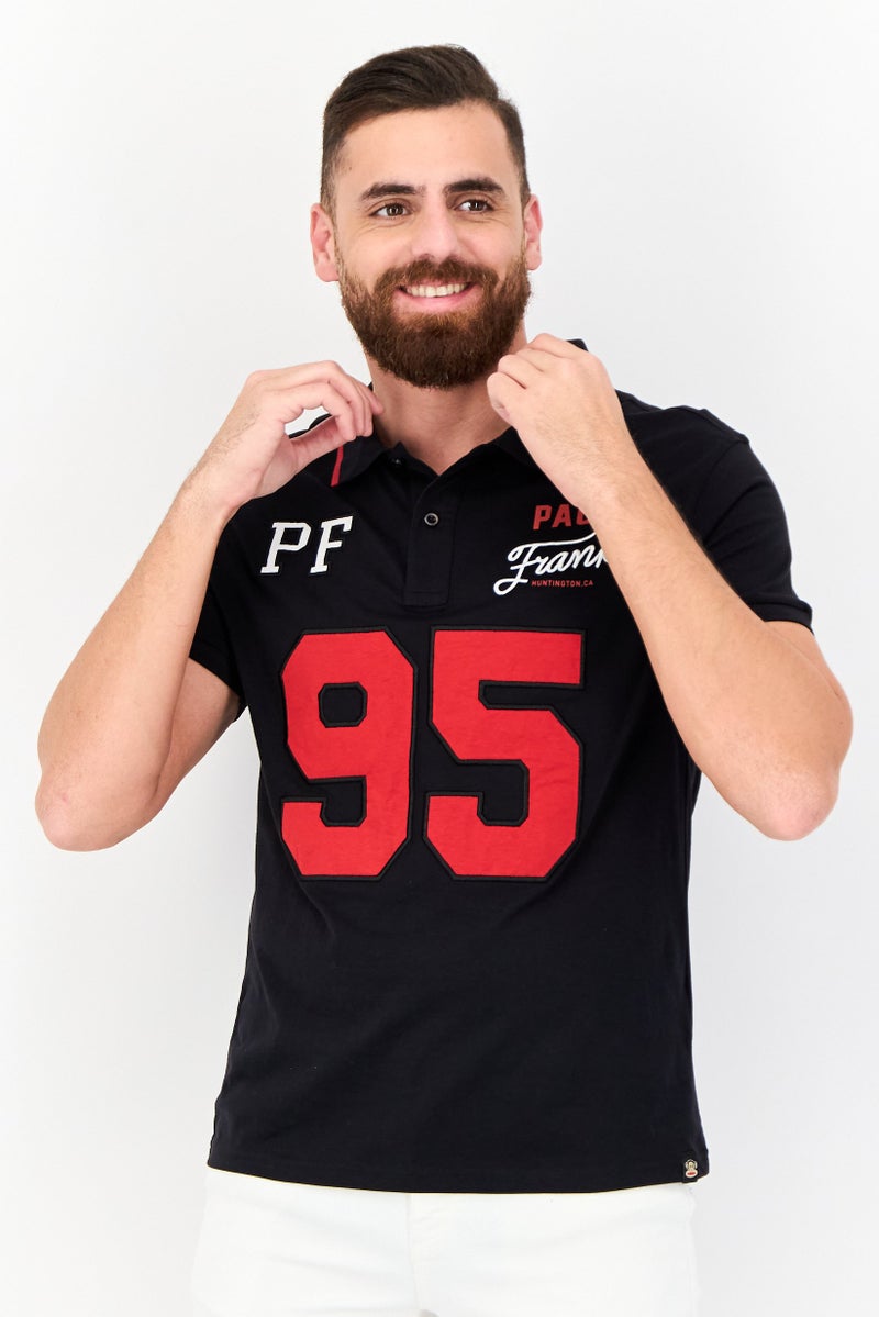 Paul Frank قميص بولو قصير الأكمام مزين للرجال بتصميم عادي، أسود - Image 1