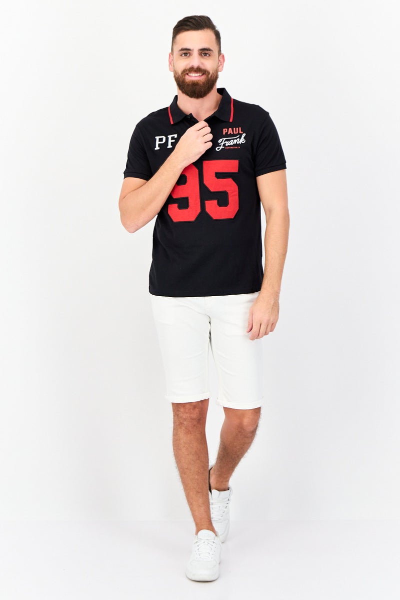 Paul Frank قميص بولو قصير الأكمام مزين للرجال بتصميم عادي، أسود - Image 3