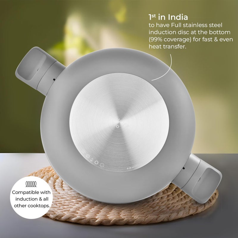 Berghoff 24 cm Recycled Aluminum Non-Stick Cooking Kadhai & Toughened Glass Lid | CeraGreen Ceramic Coating| PTFE, PFAS Free |Induction, Dishwasher Ready |Dark Grey |5 Yr Warranty - Image 3